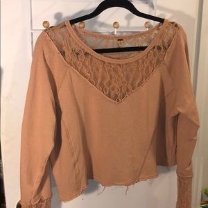 Free People Cropped Sweater with Lace Decals